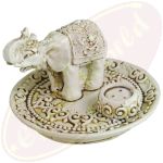 Räucherstäbchenhalter rund Elefant weiß Polyresin