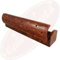 Edle Komfort-Räucherstäbchenhalterbox Sheeshamholz Messingeinlagen Ringe