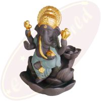 Ganesha Rückfluss-Räucherkegelhalter braun/gold/blau Keramik