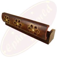 Edle Komfort-Räucherstäbchenhalterbox Sheeshamholz Messingeinlagen Blumen