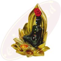 Lotus Om & 7 Chakras Räucherstäbchen- & Kegelhalter mit Rückflußfunktion gold