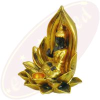 Lotus Tibetan Buddha Räucherstäbchen- & Kegelhalter mit Rückflussfunktion gold