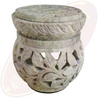 Räuchergefäß & Duftlampe Blumenmuster Speckstein Natur 11x12cm