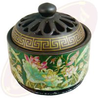 Luxus Räuchergefäß Lotosmotiv braun, gold, grün 10x10cm