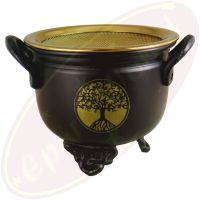 Räuchergefäß/Kessel Schwarz Metal 11x9cm Baum des Lebens mit Sieb