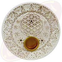 Räucherstäbchenhalter Schale Blume des Lebens rund weiß