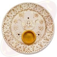 Räucherstäbchenhalter Schale Hamsa Hand rund weiß