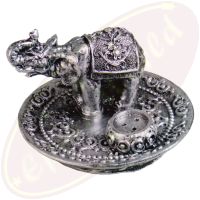 Räucherstäbchenhalter rund Elefant silber Polyresin