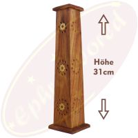 Räucherturm Mangoholz mit Sonnenmotiv 4-eckig 2-teilig 31cm