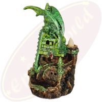 Rückfluss-Räuchergefäß Drache & Burg grün mit LED-Licht