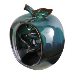 Rückfluss-Räucherkegel Gefäß Apfel mit Wasserfall mosgrün