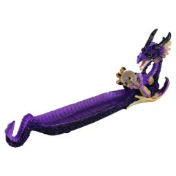 Drache Räucherstäbchenhalter violet mit Glaskugel, Polyresin