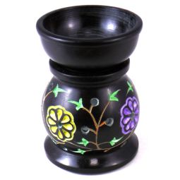 Duftlampe Blumen 2-teilig schwarzer Speckstein