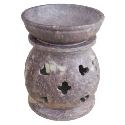 Duftlampe Pillar Shape grau rosa weiß marmoriert Speckstein 2 teilig