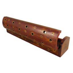 Edle Komfort-Räucherstäbchenhalterbox Sheeshamholz Messingeinlagen Ringe