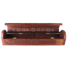 Komfort Räucherstäbchenhalterbox Blume des Lebens geschnitzt