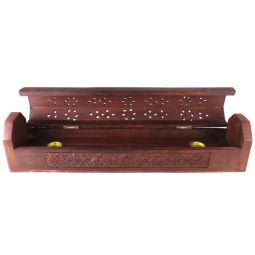 Komfort Räucherstäbchenhalter Box Om geschnitzt