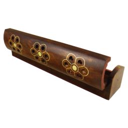 Edle Komfort-Räucherstäbchenhalterbox Sheeshamholz Messingeinlagen Blumen