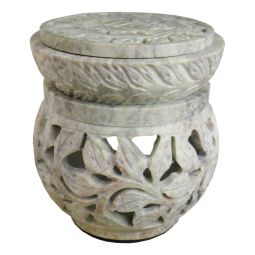 Räuchergefäß & Duftlampe Blumenmuster Speckstein Natur 11x12cm