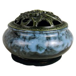 Räuchergefäß Glänzend Blau Schwarz Marmoriert Keramik 10x6,5cm