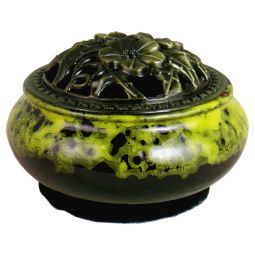 Räuchergefäß Glänzend Gelb Schwarz Marmoriert Keramik 10x6,5cm