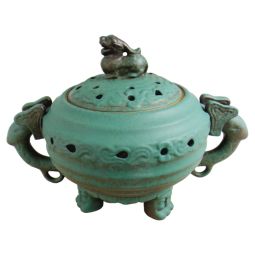 Luxus Räuchergefäß Tontopf 2 Griffe grün-blau 21x15cm