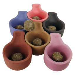 Sahumador Räuchergefäß rund mit Griff unifarben Ton H. 5cm