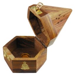 Räucherkegelbox Hexagon Motiv Buddha mit Verschluss