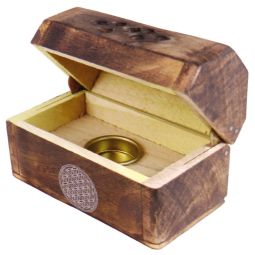 Räucherkegelbox Holz Motiv Blume des Lebens