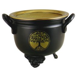 Räuchergefäß/Kessel Schwarz Metal 11x9cm Baum des Lebens mit Sieb