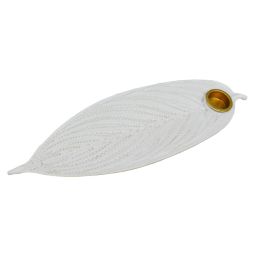 Räucherstäbchenhalter Blatt weiß Polyresin