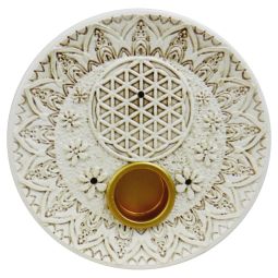 Räucherstäbchenhalter Schale Blume des Lebens rund weiß