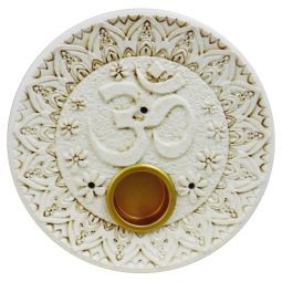 Räucherstäbchenhalter Schale Om rund weiß