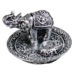 Räucherstäbchenhalter rund Elefant silber Polyresin