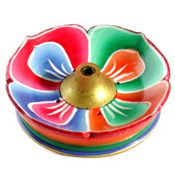 Räucherstäbchenhalter Schale Lotus bunt Tibet Holz