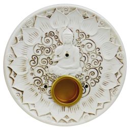Räucherstäbchenhalter Schale Buddha rund weiß
