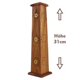 Räucherturm Mangoholz mit Sonnenmotiv 4-eckig 2-teilig 31cm