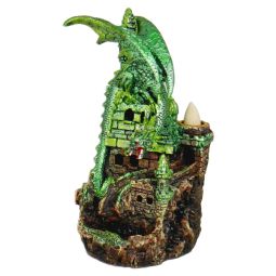 Rückfluss-Räuchergefäß Drache & Burg grün mit LED-Licht