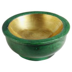 Specksteinschale mit Messingeinsatz grün 3cmx6,5cm