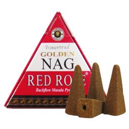 Vijayshree Golden Nag Red Rose Rückflussräucherkegel mit Loch