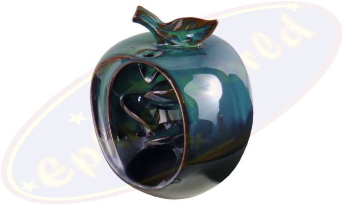 Rückfluss-Räucherkegel Gefäß Apfel mit Wasserfall mosgrün