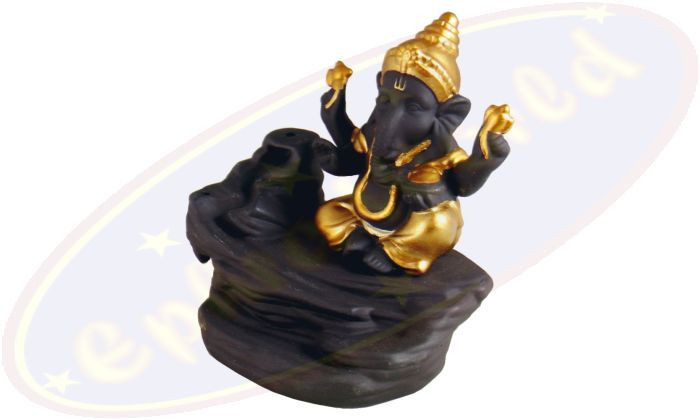 Ganesha Rückfluss-Räucherkegelhalter dunkelbraun Keramik