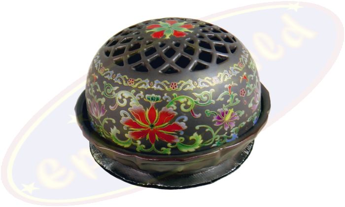 Luxus Räuchergefäß roter Lotus Keramik braun 7x11cm