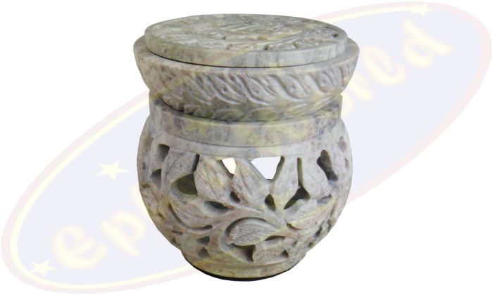 Räuchergefäß & Duftlampe Blumenmuster Speckstein Natur 11x12cm