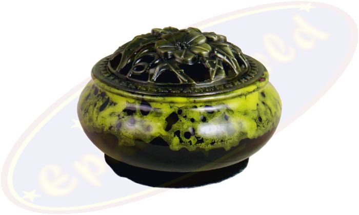 Räuchergefäß Glänzend Gelb Schwarz Marmoriert Keramik 10x6,5cm