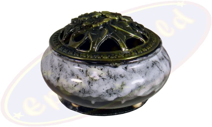 Räuchergefäß Glänzend Grau Schwarz Marmoriert Keramik 10x6,5cm