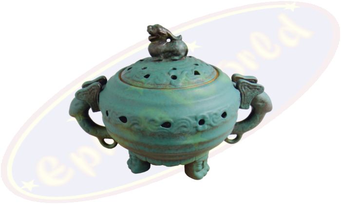 Luxus Räuchergefäß Tontopf 2 Griffe grün-blau 21x15cm