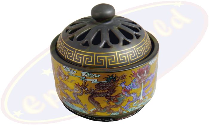 Luxus Räuchergefäß Drachenmotiv braun, gold 10x10cm