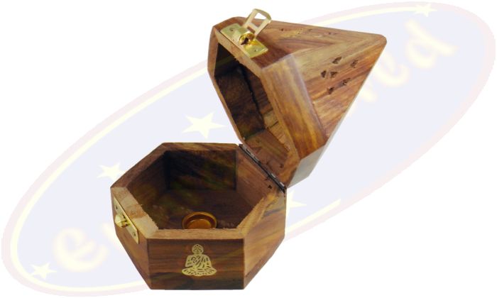 Räucherkegelbox Hexagon Motiv Buddha mit Verschluss