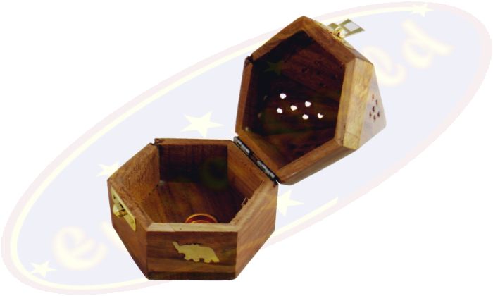 Räucherkegelbox Hexagon Motiv Elefant mit Verschluss